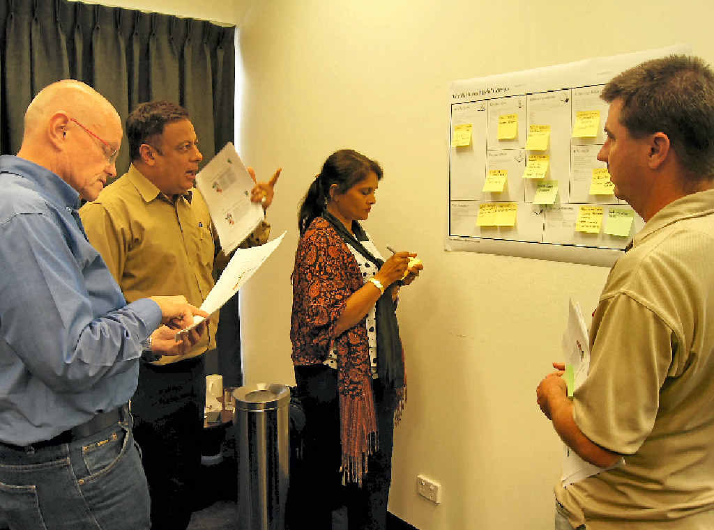LEARNING PATH: Martin Karlsen from DMS, new business starters Ajay and Pushpa Bakshi and Matt Inglis from ISAM put their learnings into practice on a case study at the AIC Innovation in Business workshop. LEARNING PATH: Martin Karlsen from DMS, new business starters Ajay and Pushpa Bakshi and Matt Inglis from ISAM put their learnings into practice on a case study at the AIC Innovation in Business workshop.