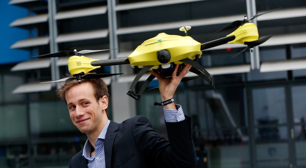 Alec Momont, 23, with his “ambulance drone” designed to save lives by reducing response times to medical emergencies. Alec Momont, 23, with his “ambulance drone” designed to save lives by reducing response times to medical emergencies.