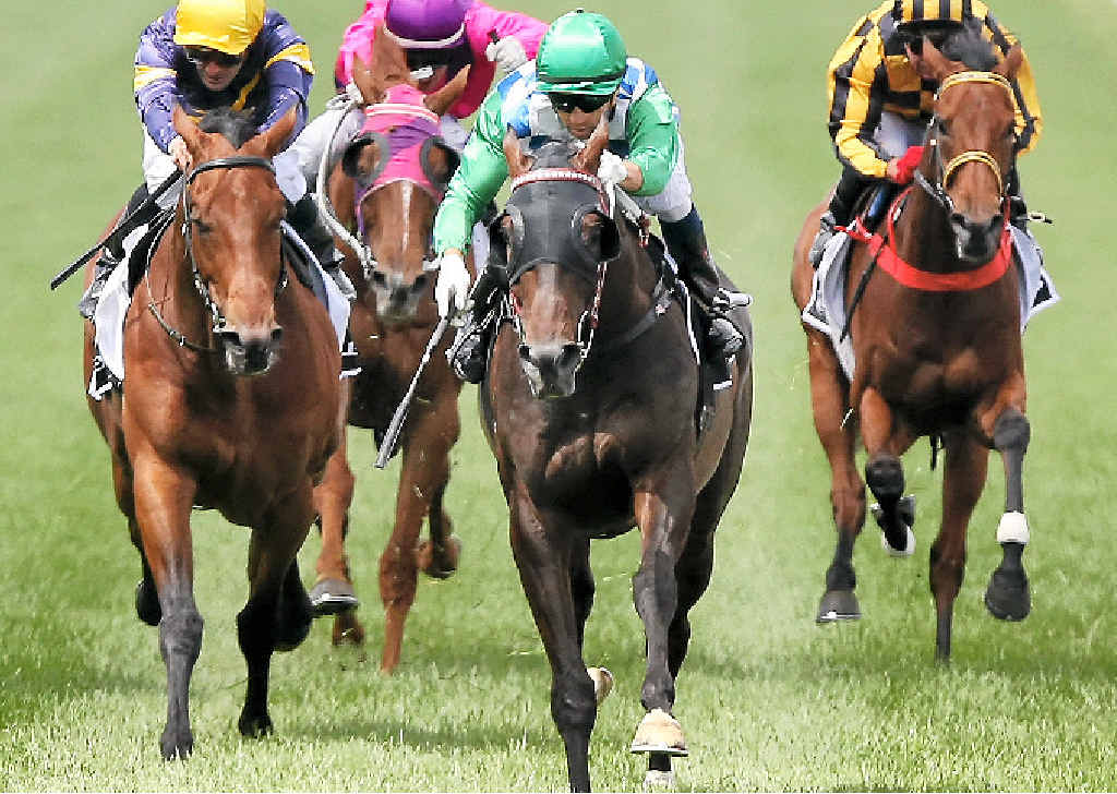 Joao Moreira riding Signoff wins the Lexus Stakes on Derby Day at Flemington on Saturday. Joao Moreira riding Signoff wins the Lexus Stakes on Derby Day at Flemington on Saturday.