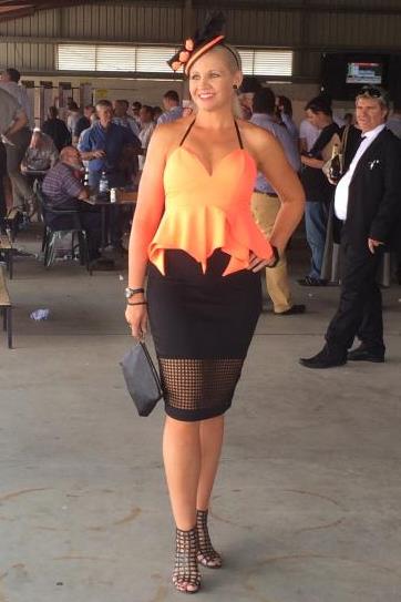 Melanie Dyball shows off her outfit at the Gladstone Turf Club for Melbourne Cup Day. Melanie Dyball shows off her outfit at the Gladstone Turf Club for Melbourne Cup Day.