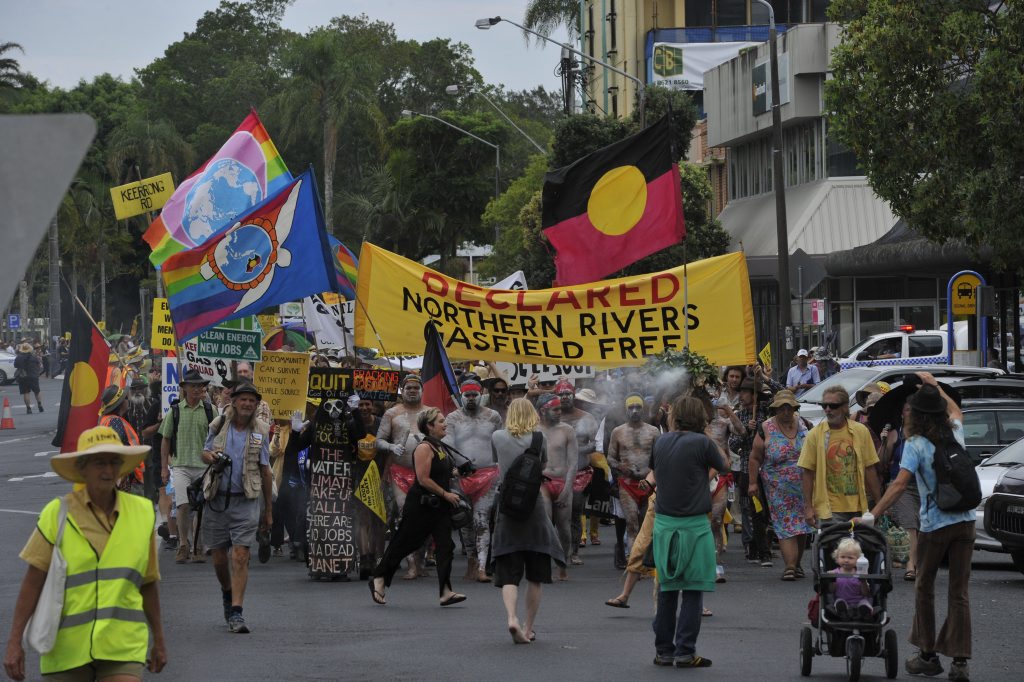 Protestors converge at Riverside Park and then head through Lismore as part of a planned rally to protest against CSG mining operations in the Northern Rivers. Photo Marc Stapelberg / The Northern Star Protestors converge at Riverside Park and then head through Lismore as part of a planned rally to protest against CSG mining operations in the Northern Rivers. Photo Marc Stapelberg / The Northern Star