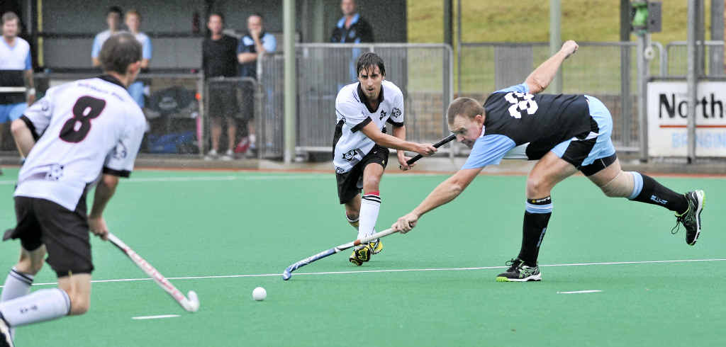 MASTER IN ACTION: Brett Crawford (blue shirt) in action for Ballina. Crawford is one of seven players selected in Australian Hockey Masters teams to play New Zealand next year. MASTER IN ACTION: Brett Crawford (blue shirt) in action for Ballina. Crawford is one of seven players selected in Australian Hockey Masters teams to play New Zealand next year.