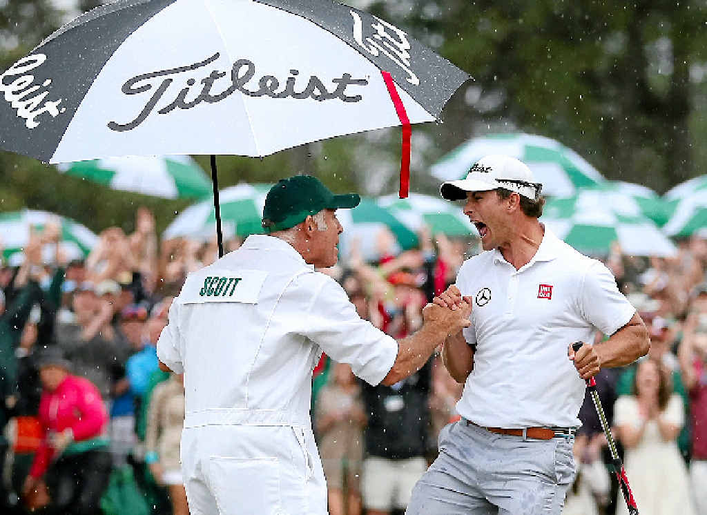 Caddie Steve Williams and Adam Scott celebrate Scott’s victory at the 2013 Masters. Caddie Steve Williams and Adam Scott celebrate Scott’s victory at the 2013 Masters.