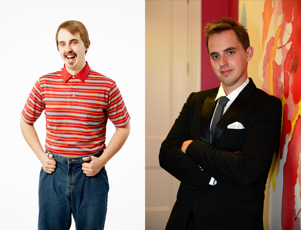 James before and after his makeover. James before and after his makeover.