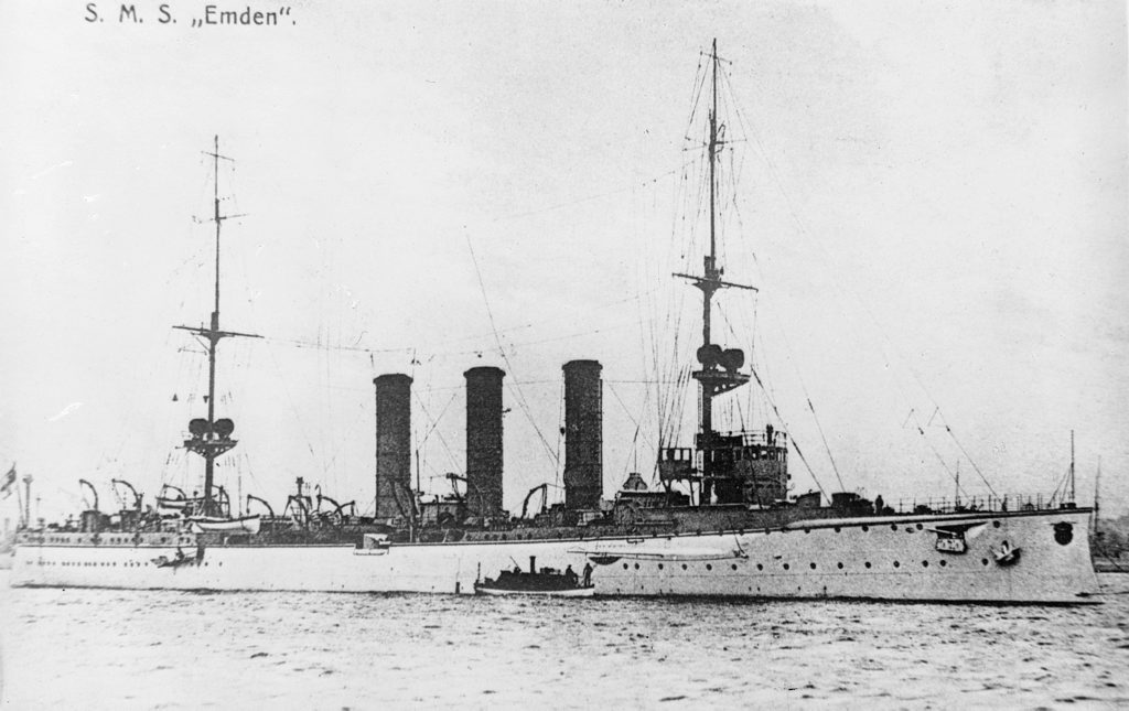 BEFORE: The German raider SMS Emden in 1914 before it encountered HMAS Sydney off the Cocos Islands. Courtesy of Australian War Memorial EN0228 BEFORE: The German raider SMS Emden in 1914 before it encountered HMAS Sydney off the Cocos Islands. Courtesy of Australian War Memorial EN0228