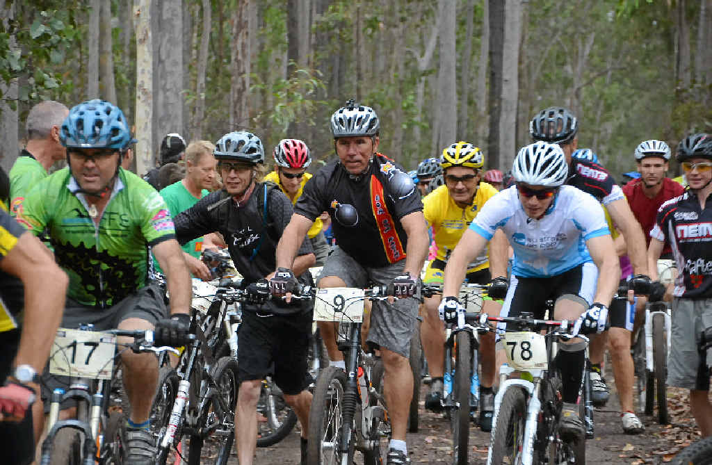 Mountain bike riders flock to the Bom Bom State Forest for the G-Bomb. More than 250 will be here for today’s racing. Mountain bike riders flock to the Bom Bom State Forest for the G-Bomb. More than 250 will be here for today’s racing.
