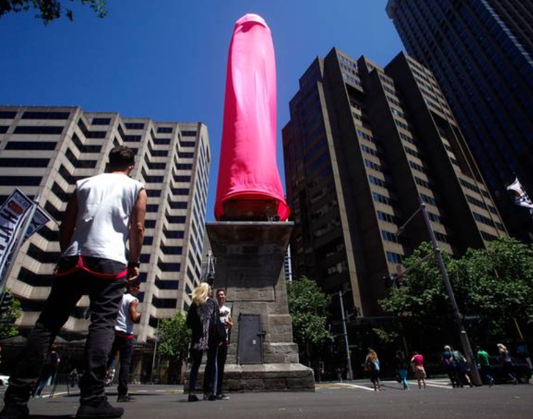 The giant sheathed obelisk in Hyde Park is part of a campaign to promote safe sex among gay men The giant sheathed obelisk in Hyde Park is part of a campaign to promote safe sex among gay men