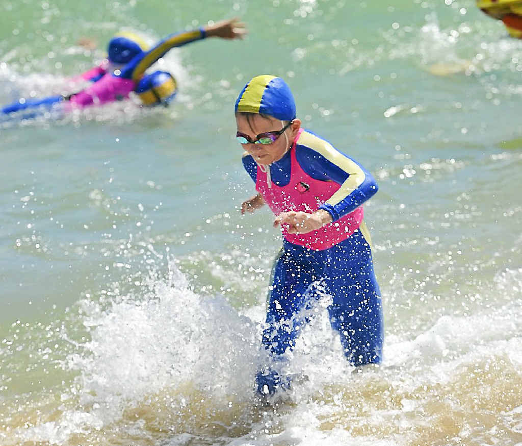 MAKING A SPLASH: Ben Dollery, 10, at Tannum Sands beach for the local club’s first major carnival of the season. MAKING A SPLASH: Ben Dollery, 10, at Tannum Sands beach for the local club’s first major carnival of the season.
