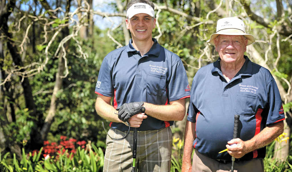 RIGHT: Mike Dozier of Melbourne and Jim Hurley at the Brown and Hurley Charity Golf tournament at Kyogle last year. The 2014 event runs today and tomorrow. RIGHT: Mike Dozier of Melbourne and Jim Hurley at the Brown and Hurley Charity Golf tournament at Kyogle last year. The 2014 event runs today and tomorrow.