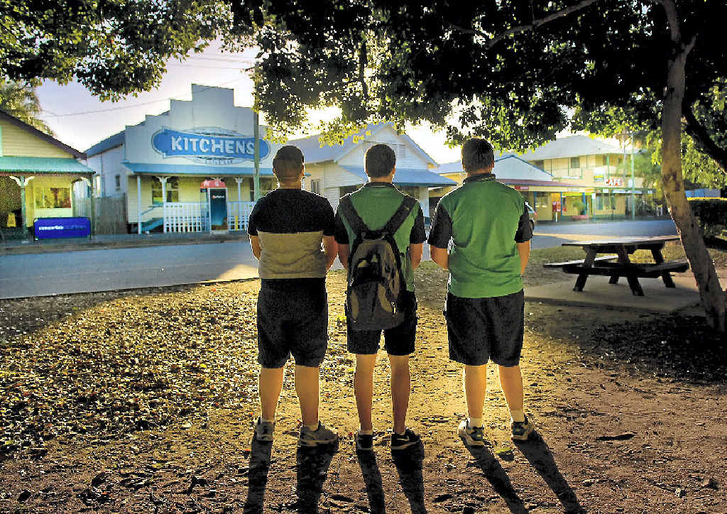 SUN SETS ON STREET PROBLEMS: Miriam Vale teenagers Brad Russell, Lachlan Lavia and Jacob Crasti. SUN SETS ON STREET PROBLEMS: Miriam Vale teenagers Brad Russell, Lachlan Lavia and Jacob Crasti.