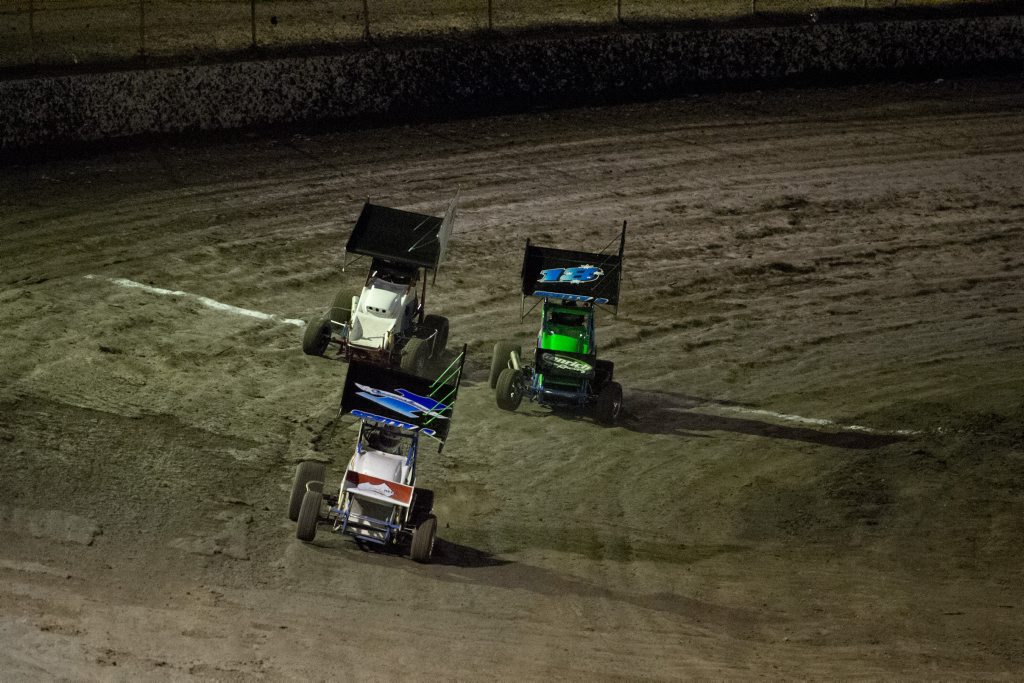 scott genrich leads during a heat of the lightning sprints
