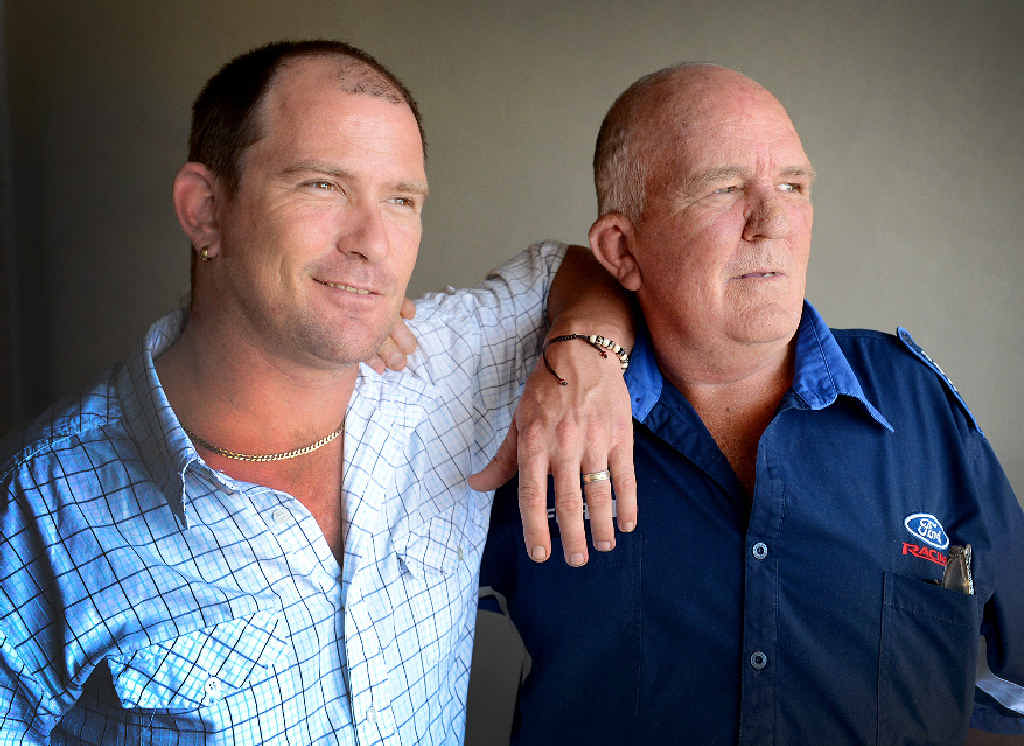 THANKS DAD: Tim Matthews with his dad Mervyn, who is helping him recover from a deadly ice addiction. THANKS DAD: Tim Matthews with his dad Mervyn, who is helping him recover from a deadly ice addiction.
