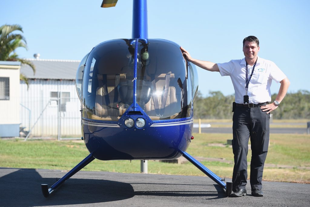 Wayne Thurston from Compass Helicopters at the Hervey Bay Airport. Wayne Thurston from Compass Helicopters at the Hervey Bay Airport.