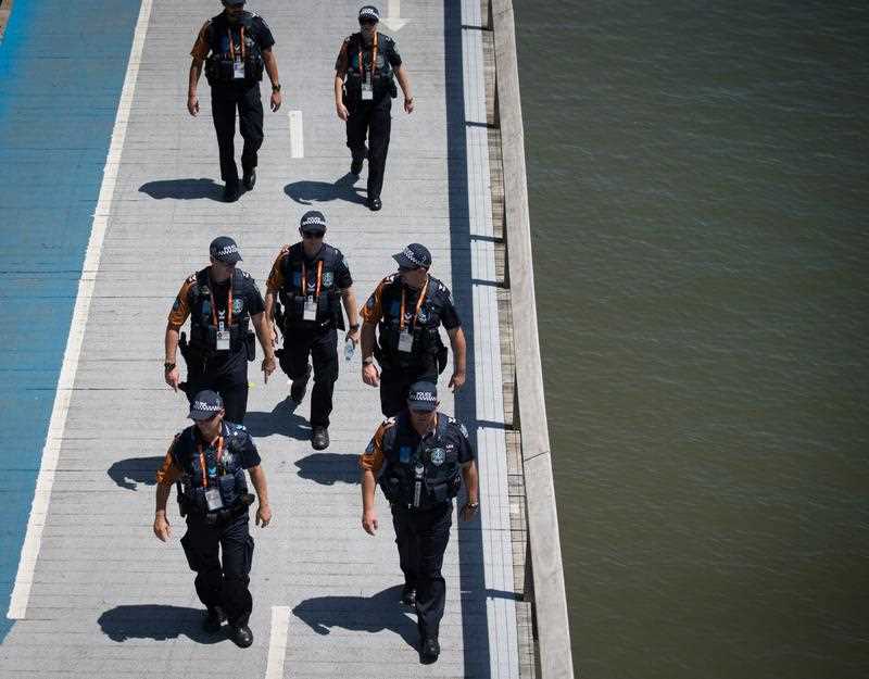 Australian police secure the area near the Brisbane Convention and Exhibitions Centre (BCEC) at the G20 summit in Brisbane, Australia 15 November 2014. The G20 summit will be held in Brisbane on 15 and 16 November. The G20 represents 90 percent of global gross domestic product, two-thirds of the world's people and four-fifths of international trade. Australian police secure the area near the Brisbane Convention and Exhibitions Centre (BCEC) at the G20 summit in Brisbane, Australia 15 November 2014. The G20 summit will be held in Brisbane on 15 and 16 November. The G20 represents 90 percent of global gross domestic product, two-thirds of the world's people and four-fifths of international trade.