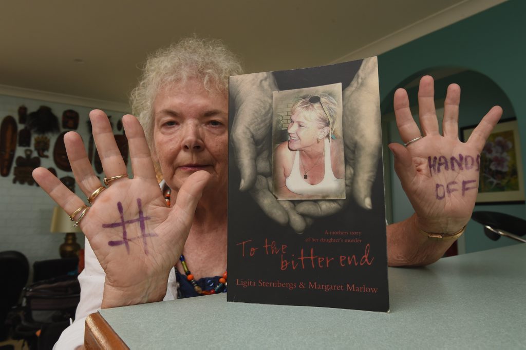 Ligita Sternbergs, with the the book she wrote about her daughter Ingrid Lester who was murdered, is supporting the Fraser Coast Chronicle's Hands Off campaign to reduce violence. Ligita Sternbergs, with the the book she wrote about her daughter Ingrid Lester who was murdered, is supporting the Fraser Coast Chronicle's Hands Off campaign to reduce violence.