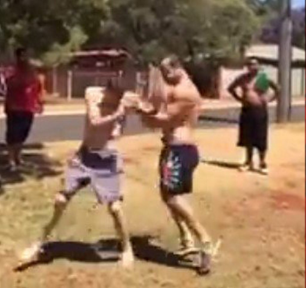 A street fight erupts in Festival St, Wilsonton Heights. Photo Contributed A street fight erupts in Festival St, Wilsonton Heights. Photo Contributed