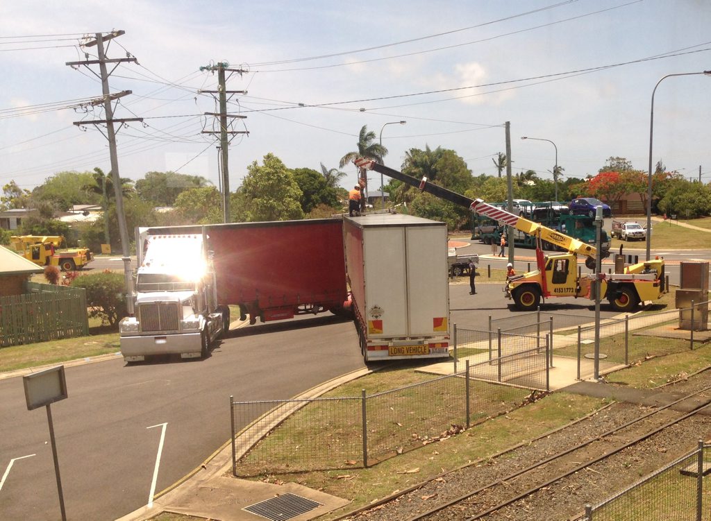 A b-Double runs into trouble on Jealous Rd, Bundaberg. Photo Contributed A b-Double runs into trouble on Jealous Rd, Bundaberg. Photo Contributed