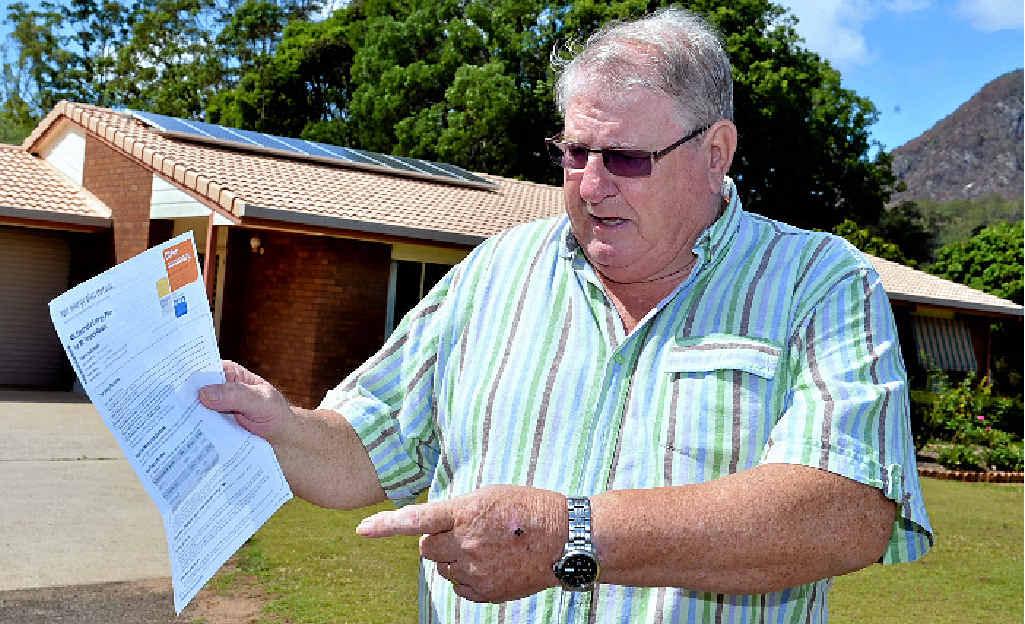 HOT UNDER COLLAR: Terry Raison is angry at his electricity supplier for cutting his feed-in tariff from 52c to 8c/kWh after a mix-up over eligibility. HOT UNDER COLLAR: Terry Raison is angry at his electricity supplier for cutting his feed-in tariff from 52c to 8c/kWh after a mix-up over eligibility.
