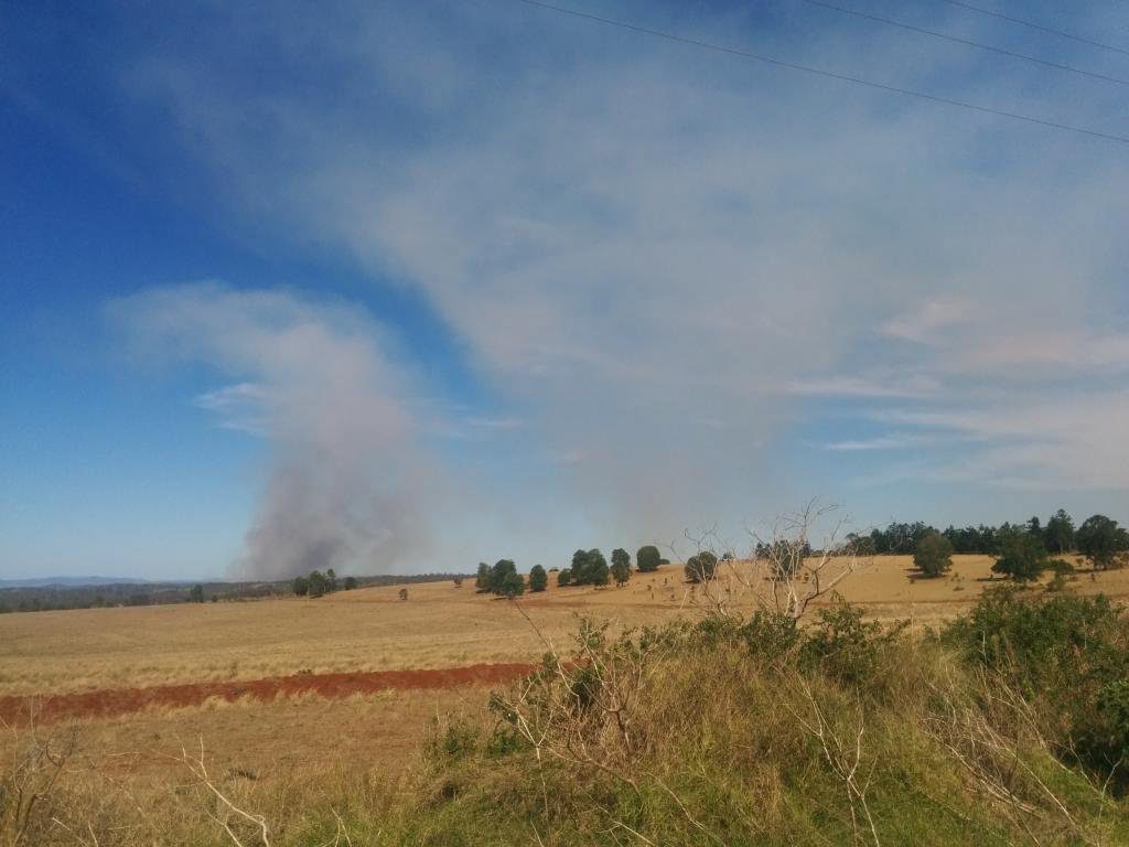 QFES crews are fighting a grass fire in Teelah. QFES crews are fighting a grass fire in Teelah.