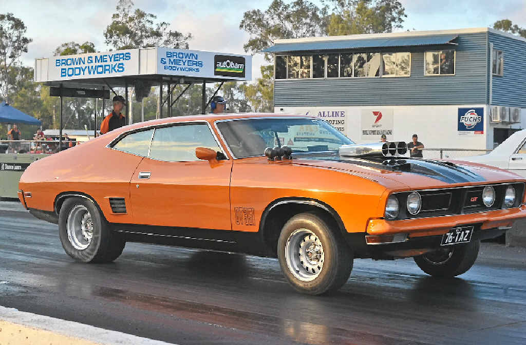 TIDY UNIT: Gladstone’s Brett Kelly in his Ford XB hardtop at the final round of CQDRA’s drag racing at Benaraby Raceway on Saturday. TIDY UNIT: Gladstone’s Brett Kelly in his Ford XB hardtop at the final round of CQDRA’s drag racing at Benaraby Raceway on Saturday.