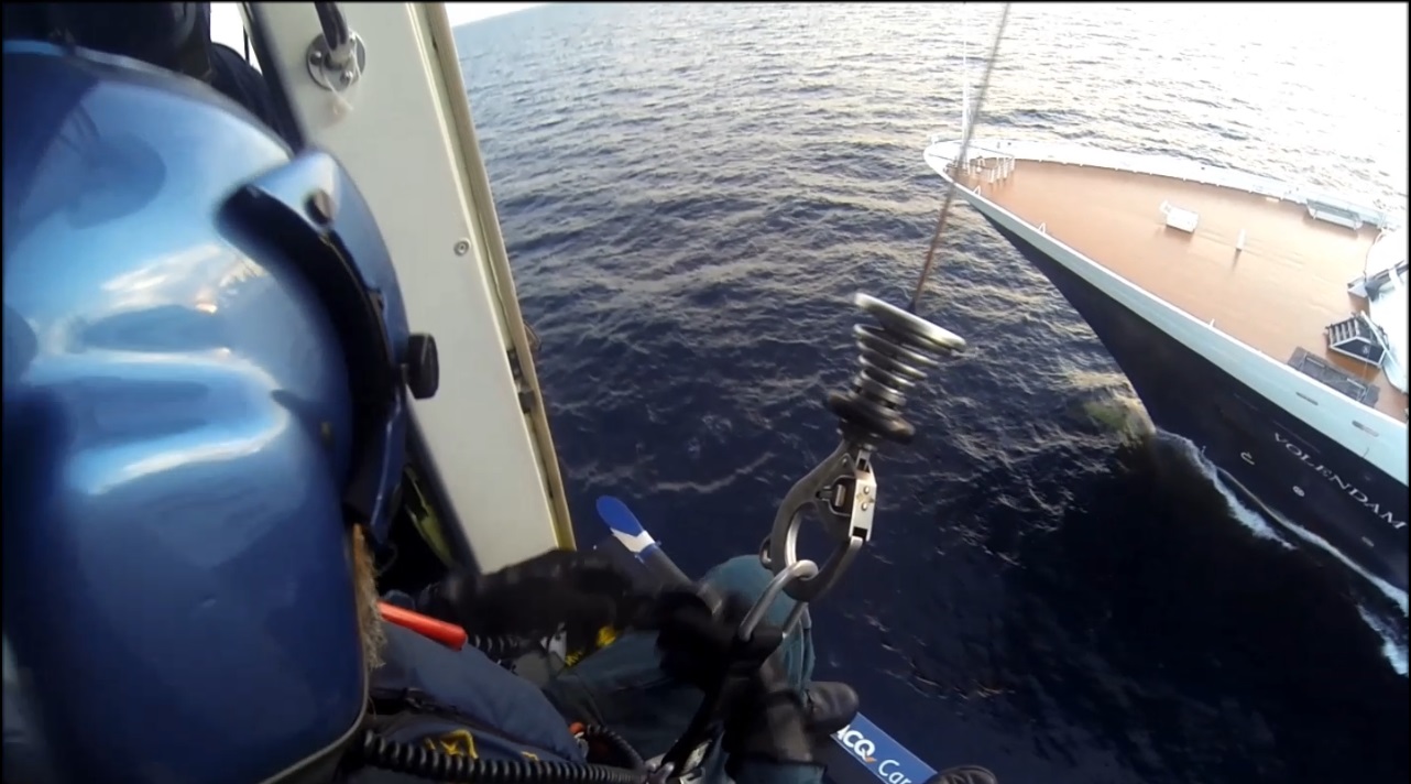 An RACQ Careflight Rescue helicopter crew airlifted a woman from a moving cruise ship off the coast of Rainbow Beach on Monday morning. An RACQ Careflight Rescue helicopter crew airlifted a woman from a moving cruise ship off the coast of Rainbow Beach on Monday morning.