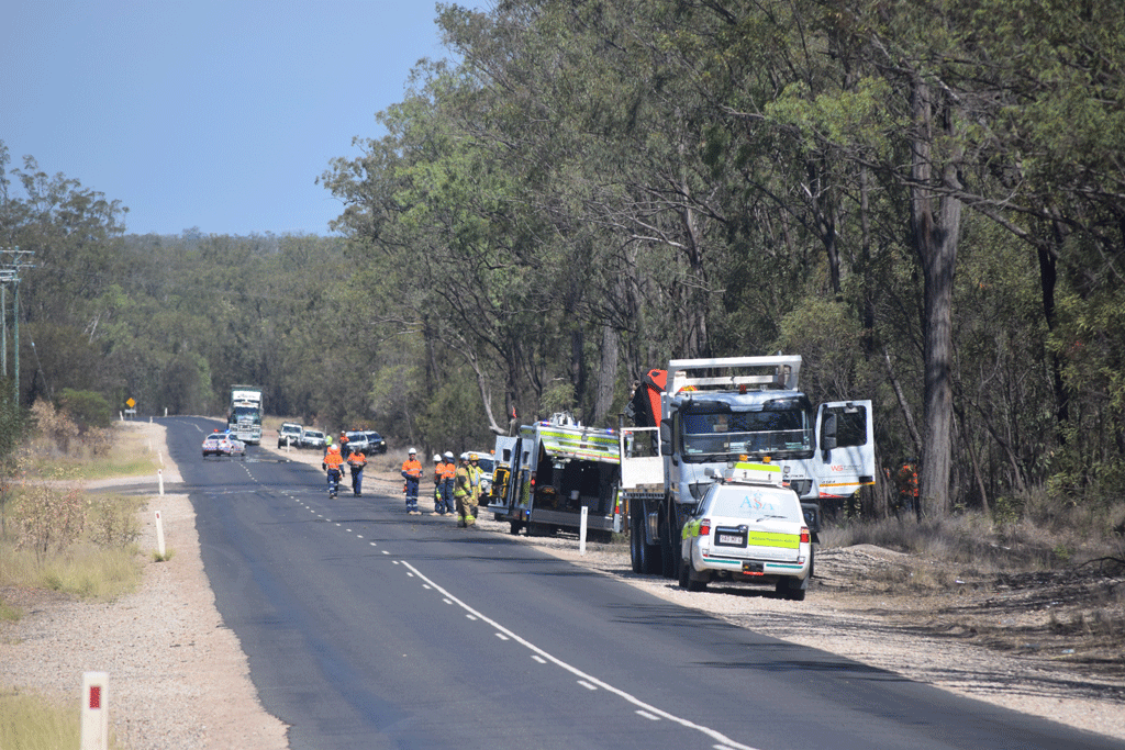 Emergency services at the scene of a fatal traffic crash west of Dalby on the Darling Downs. Emergency services at the scene of a fatal traffic crash west of Dalby on the Darling Downs.