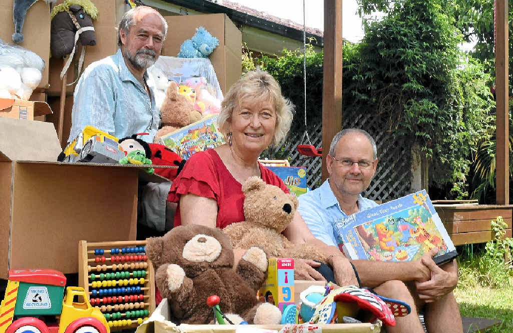 Gathering toys to send to asylum seeker children in detention at Nauru are (L-R) John Allan, Bobbi Allan and Garth Luke from Mullumbimby Loves Refugees. Gathering toys to send to asylum seeker children in detention at Nauru are (L-R) John Allan, Bobbi Allan and Garth Luke from Mullumbimby Loves Refugees.