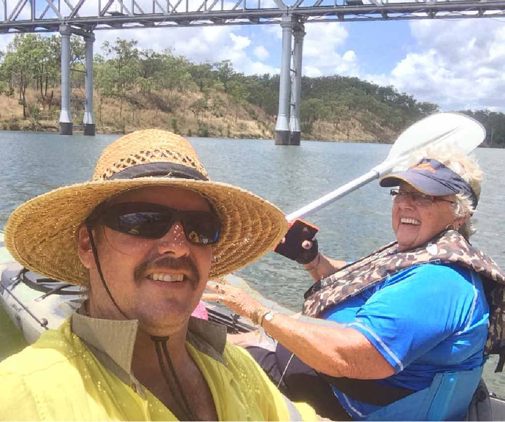 ADVENTURERS: Damon and mum Lorraine de Roode on their kayak trek up the Boyne River. ADVENTURERS: Damon and mum Lorraine de Roode on their kayak trek up the Boyne River.