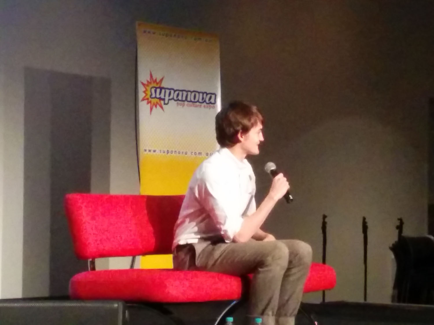 Jack Gleeson chatting with the audience at Brisbane's 2014 Supanova. Jack Gleeson chatting with the audience at Brisbane's 2014 Supanova.
