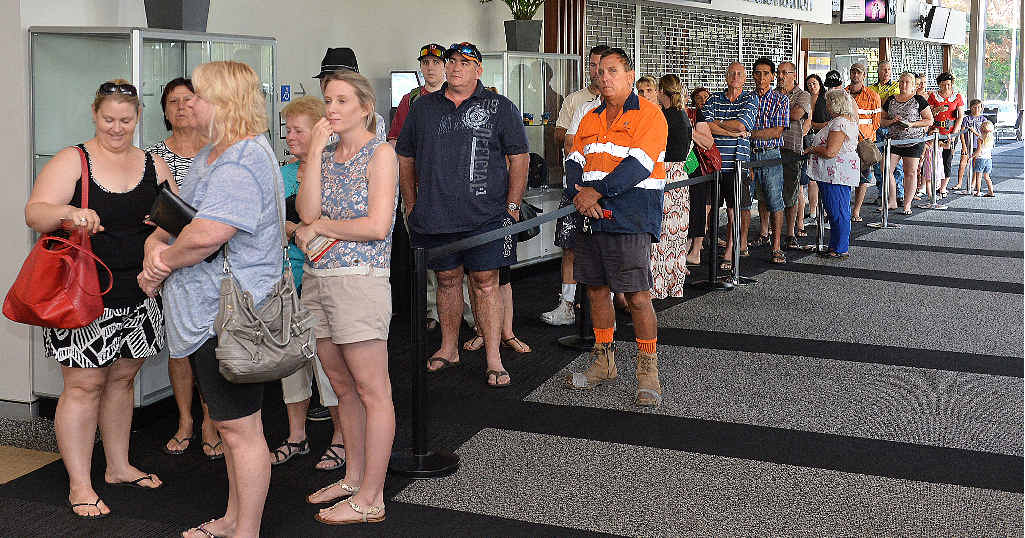 BIG DEMAND: One of three lines at the MECC on Monday morning, with people looking to secure tickets for the North Queensland Cowboys game in Mackay.