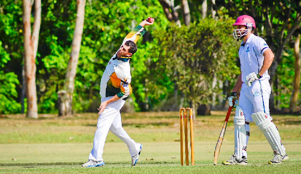 SPIN DOCTOR: BITS bowler Scott Pitt goes to work against Frenchville. SPIN DOCTOR: BITS bowler Scott Pitt goes to work against Frenchville.