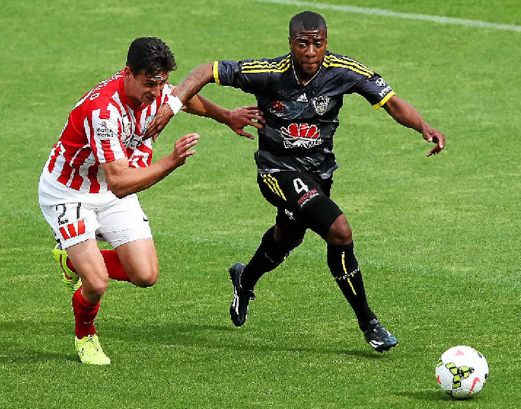 ON THE BURST: Wellington’s Roly Bonevacia holds off the challenge of Melbourne City’s Ross Archibald. ON THE BURST: Wellington’s Roly Bonevacia holds off the challenge of Melbourne City’s Ross Archibald.