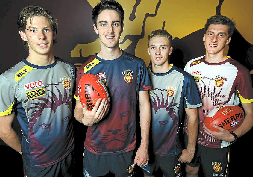 NEW FACES: Brisbane Lions draftees (from left) Josh Clayton, Josh Watts, Jaden McGrath and Josh McGuinness at the Gabba yesterday. NEW FACES: Brisbane Lions draftees (from left) Josh Clayton, Josh Watts, Jaden McGrath and Josh McGuinness at the Gabba yesterday.