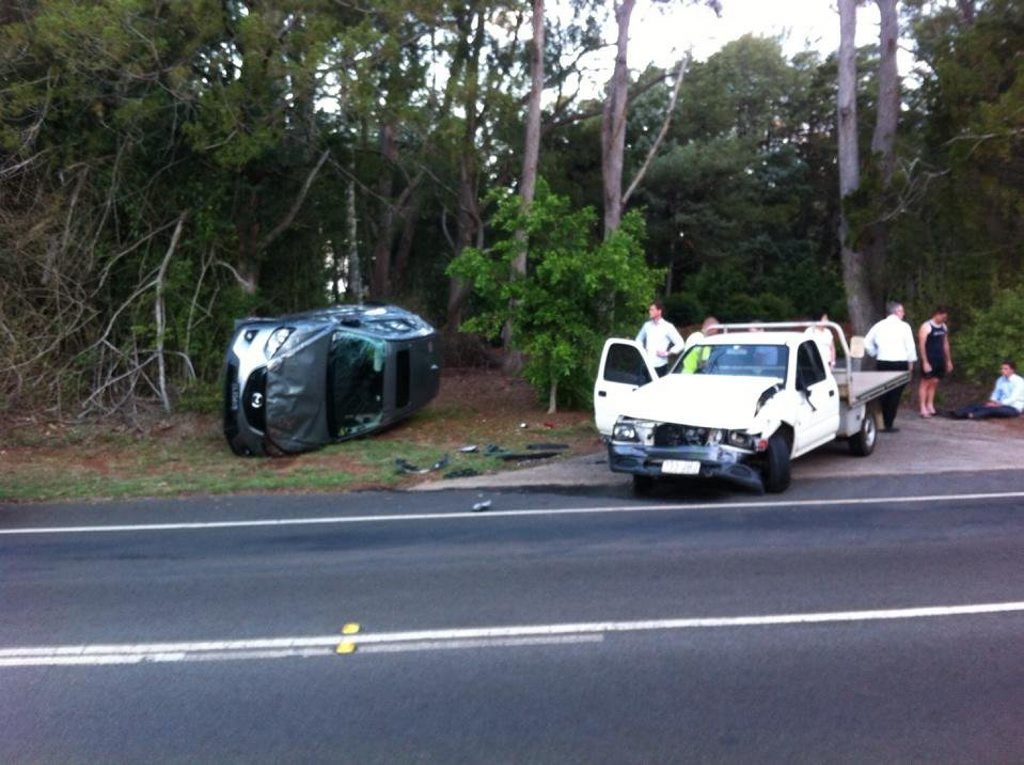 A car ended up on its side after two vehicles collided on Ramsay St at Middle Ridge. A car ended up on its side after two vehicles collided on Ramsay St at Middle Ridge.