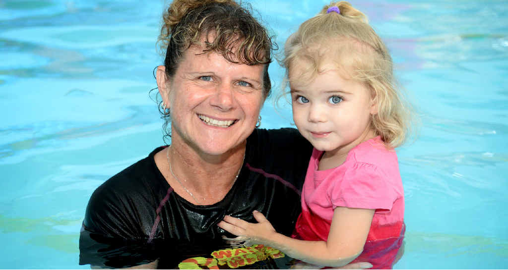 CLOSE CALL: Sandra MacBeth with two-year old Chloe Avenell who fell in a pool last week and swam to the edge. CLOSE CALL: Sandra MacBeth with two-year old Chloe Avenell who fell in a pool last week and swam to the edge.