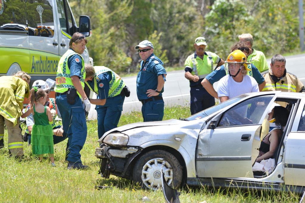 Crash on the Sunshine Motorway south of Buderim overpass, (Moolloolaba Road). Vehicle heading north direction. Photo Patrick Woods / Sunshine Coast Daily Crash on the Sunshine Motorway south of Buderim overpass, (Moolloolaba Road). Vehicle heading north direction. Photo Patrick Woods / Sunshine Coast Daily