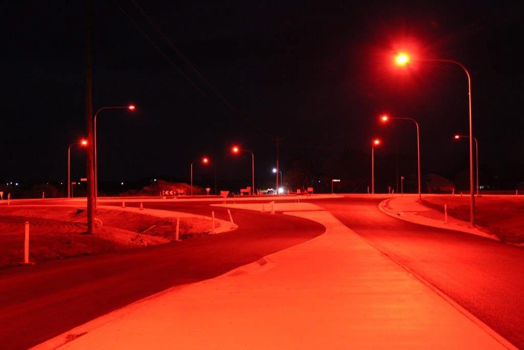 SEEING RED: Community members have raised concerns about the turtle friendly red street lights at the new Rifle Range and Windermere Rds roundabout. Photo Contributed SEEING RED: Community members have raised concerns about the turtle friendly red street lights at the new Rifle Range and Windermere Rds roundabout. Photo Contributed