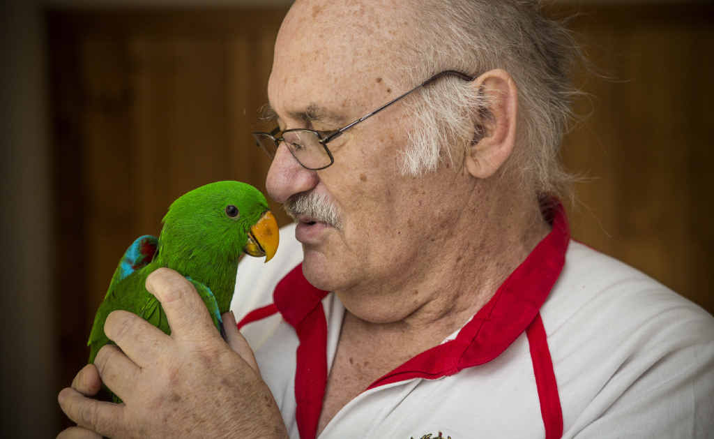 Jim Beaton with his parrot Jim Beaton with his parrot