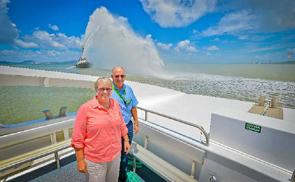 WATERY SALUTE: The official christening of Jacobs Channel, with the late Dudley Jacobs’s wife Lynne Campbell and region harbour master John Fallon. WATERY SALUTE: The official christening of Jacobs Channel, with the late Dudley Jacobs’s wife Lynne Campbell and region harbour master John Fallon.
