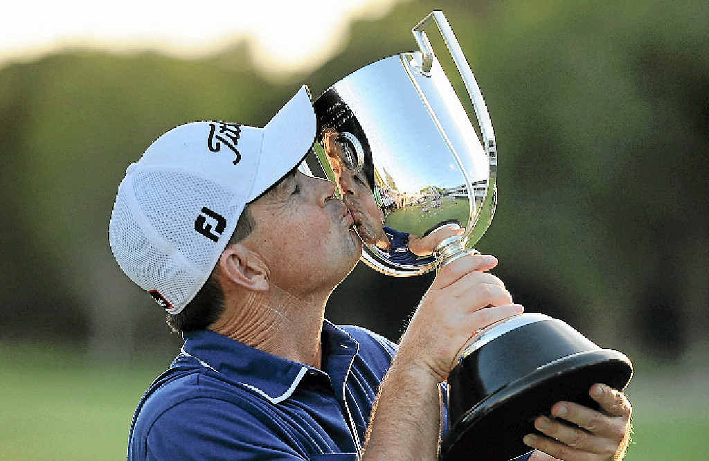 Greg Chalmers kisses the Kirkwood Cup after taking out the 2014 Australian PGA Championship at Royal Pines Resort on the Gold Coast yesterday. Greg Chalmers kisses the Kirkwood Cup after taking out the 2014 Australian PGA Championship at Royal Pines Resort on the Gold Coast yesterday.