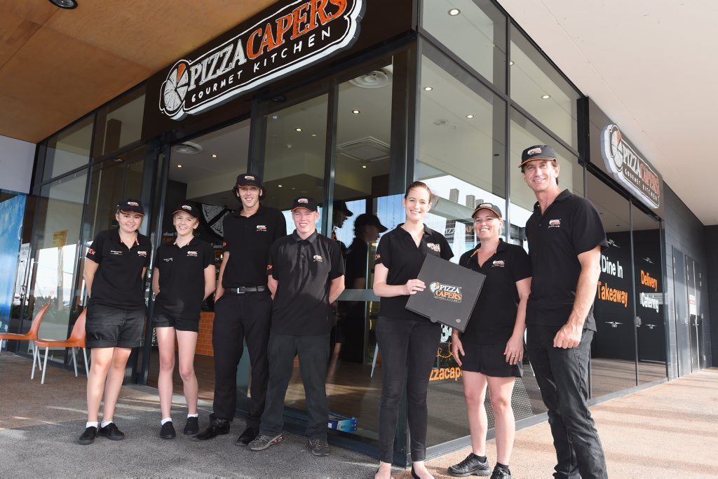 Jayde Alexander, Sophie McCosker, Kahn Phillips and Dyllan Cattell with Pizza Capers owners Katie Jackson, Mary Cattell and Craig Calcutt at Stockland Hervey Bay. Jayde Alexander, Sophie McCosker, Kahn Phillips and Dyllan Cattell with Pizza Capers owners Katie Jackson, Mary Cattell and Craig Calcutt at Stockland Hervey Bay.
