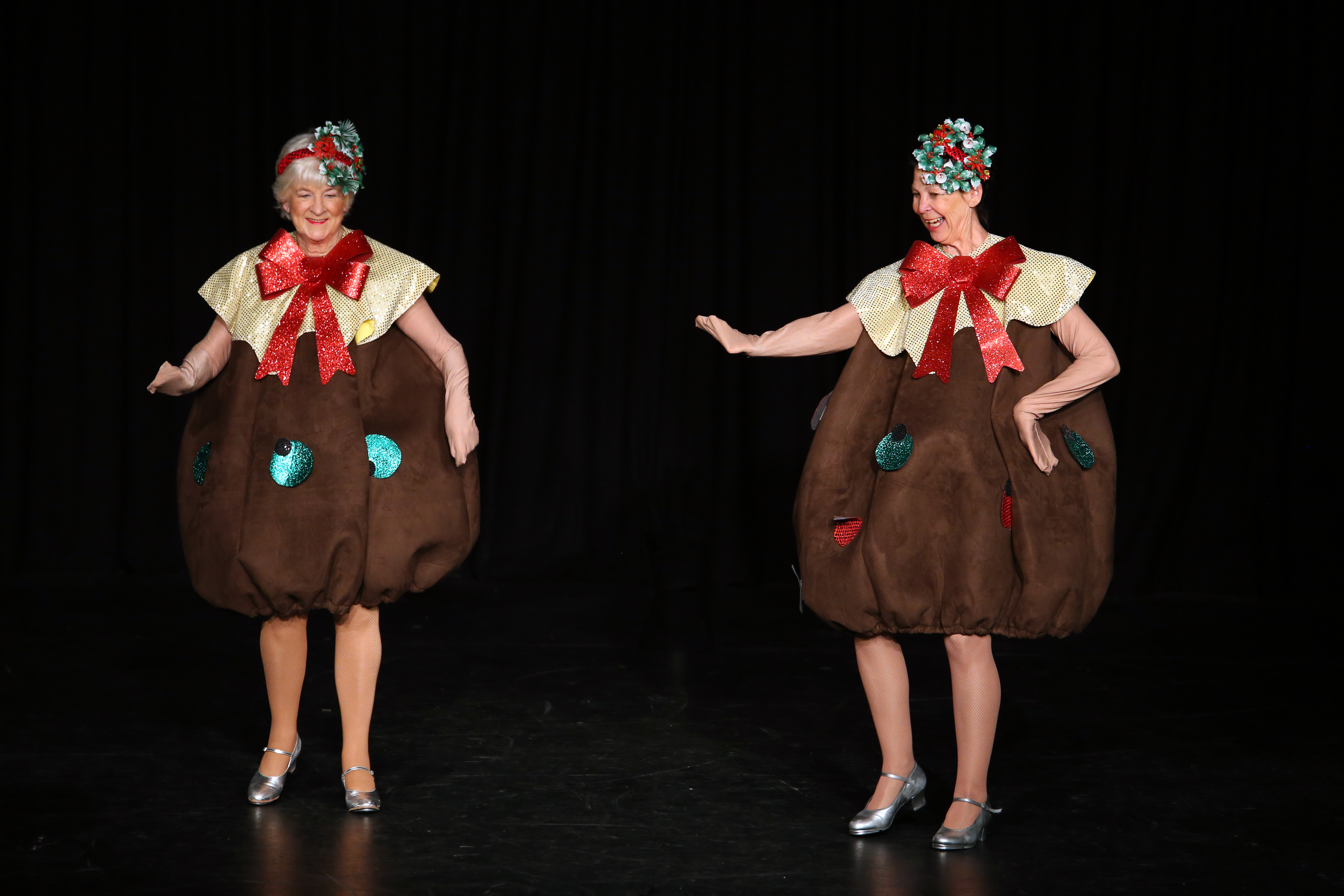 The Jetty Memorial Theatre audience had their first experience of tap dancing Christmas puddings. The Jetty Memorial Theatre audience had their first experience of tap dancing Christmas puddings.