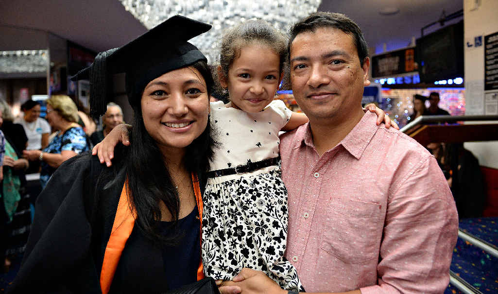 GRADUATION DAY: Rosely, Priyanka and Prashant Singh at the TAFE Queensland East Coast graduation ceremony held at the Moncrieff Entertainment Centre. GRADUATION DAY: Rosely, Priyanka and Prashant Singh at the TAFE Queensland East Coast graduation ceremony held at the Moncrieff Entertainment Centre.