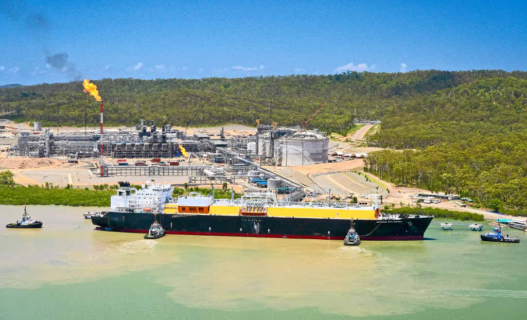 HUGE STEP: The LNG tanker, Methane Rita Andrea, docks at QCLNG, Gladstone, in an important milestone for the natural gas industry. HUGE STEP: The LNG tanker, Methane Rita Andrea, docks at QCLNG, Gladstone, in an important milestone for the natural gas industry.