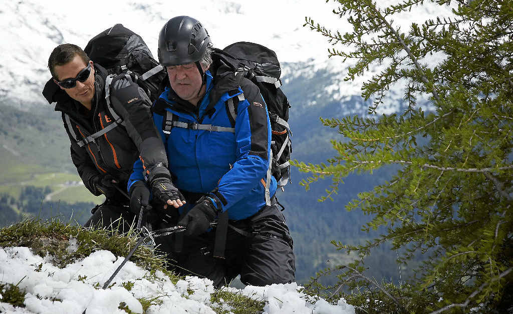 Bear Grylls and Stephen Fry come together. Bear Grylls and Stephen Fry come together.
