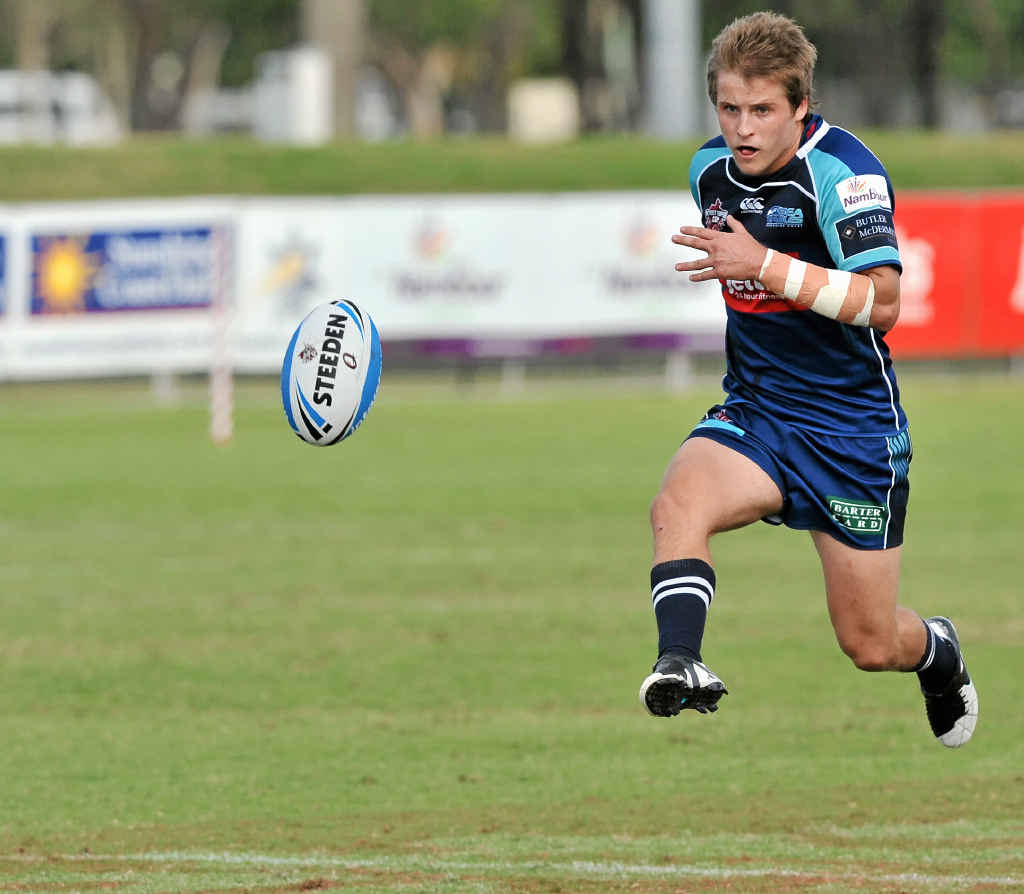 SUPERB SKILLS: Playing for Sunshine Coast in 2012, Todd Murphy finds some space and kicks ahead. SUPERB SKILLS: Playing for Sunshine Coast in 2012, Todd Murphy finds some space and kicks ahead.