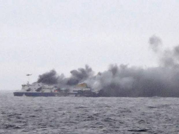 The ferry carrying hundreds of passengers caught fire off the Greek island of Corfu. The ferry carrying hundreds of passengers caught fire off the Greek island of Corfu.