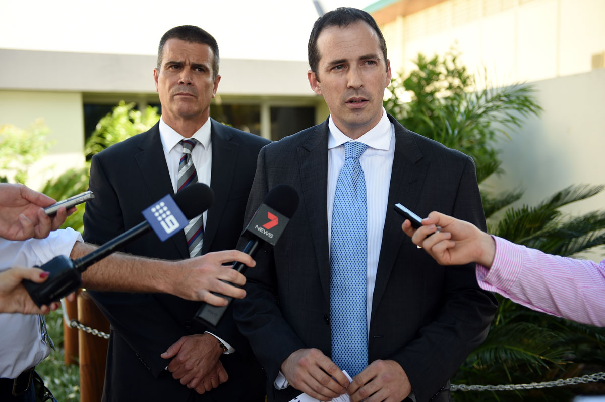 Detective Acting Inspector Ben Fadian Detective Senior Sergeant Tony Green speaks outside the Caboolture police station. Detective Acting Inspector Ben Fadian Detective Senior Sergeant Tony Green speaks outside the Caboolture police station.