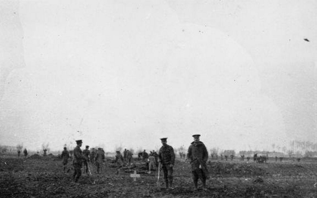 British and German troops meet in No-Man's Land during the unofficial Christmas Truce, taking the opportunity to bury those killed during a battle about a week earlier. British and German troops meet in No-Man's Land during the unofficial Christmas Truce, taking the opportunity to bury those killed during a battle about a week earlier.
