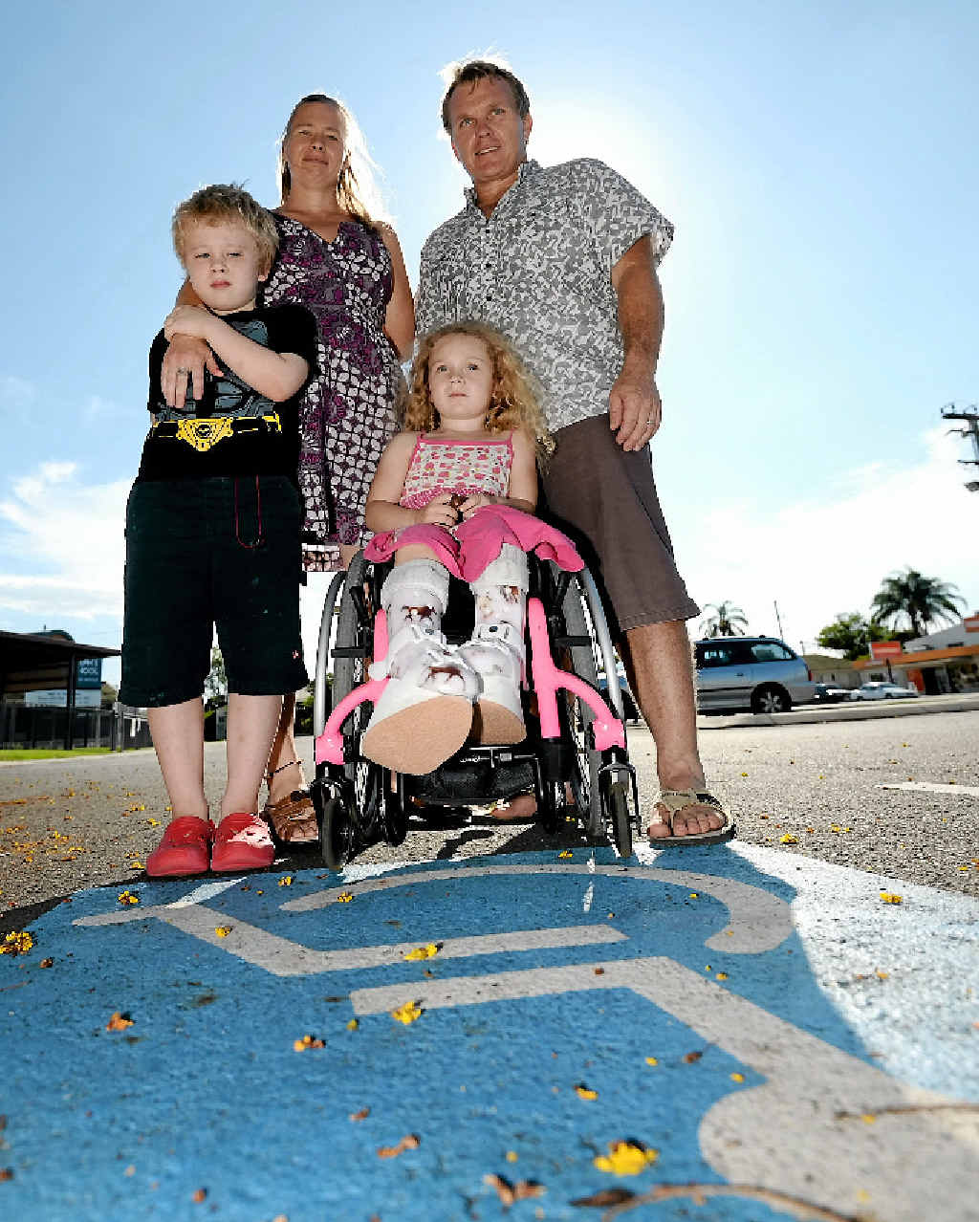 NOT RIGHT: Amber Countryman, pictured with her son Rye, her husband Jason and her disabled daughter Rainey, is fed up with people abusing disabled parks. NOT RIGHT: Amber Countryman, pictured with her son Rye, her husband Jason and her disabled daughter Rainey, is fed up with people abusing disabled parks.